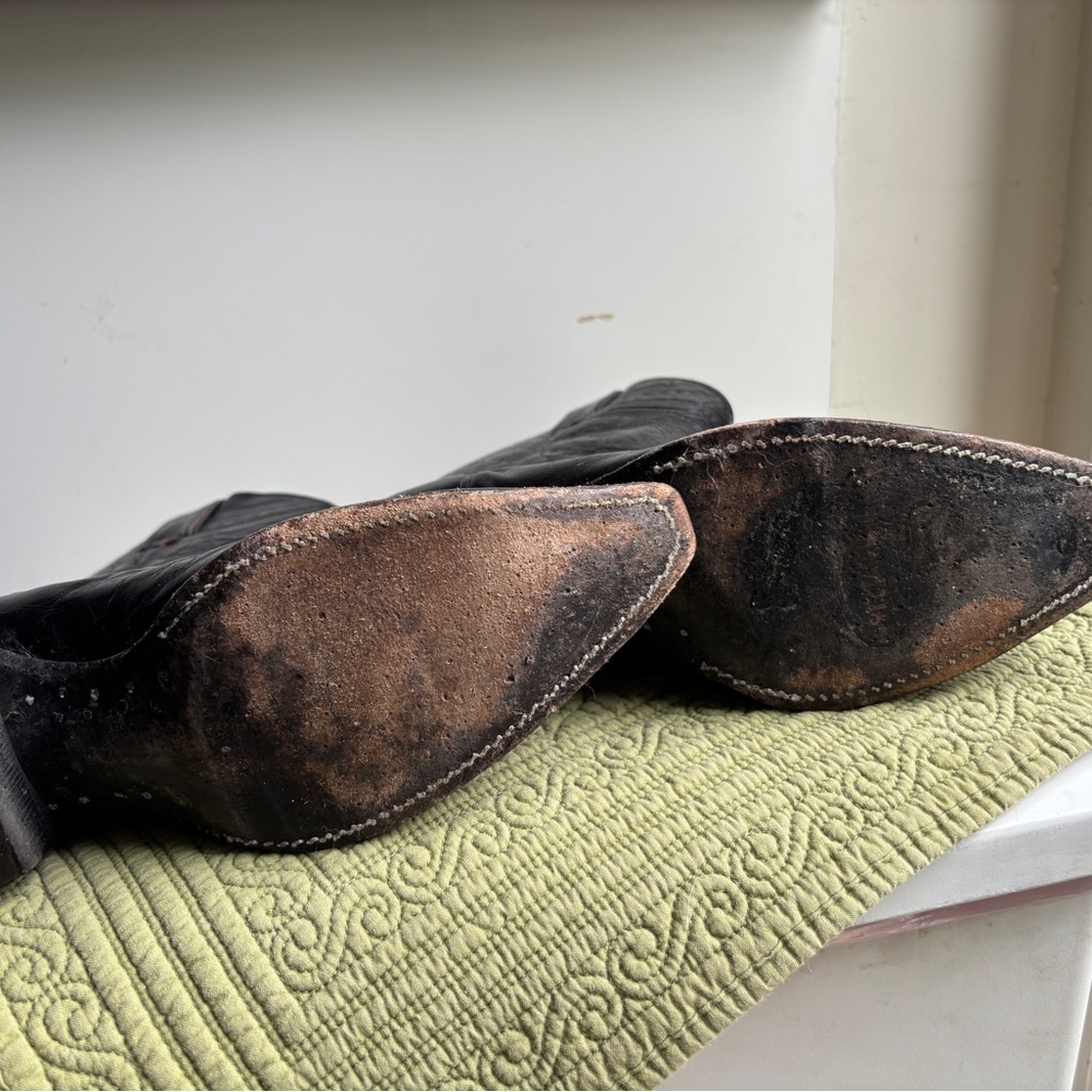 Justin Boots Black Leather Western Footwear - Picture 5 of 6